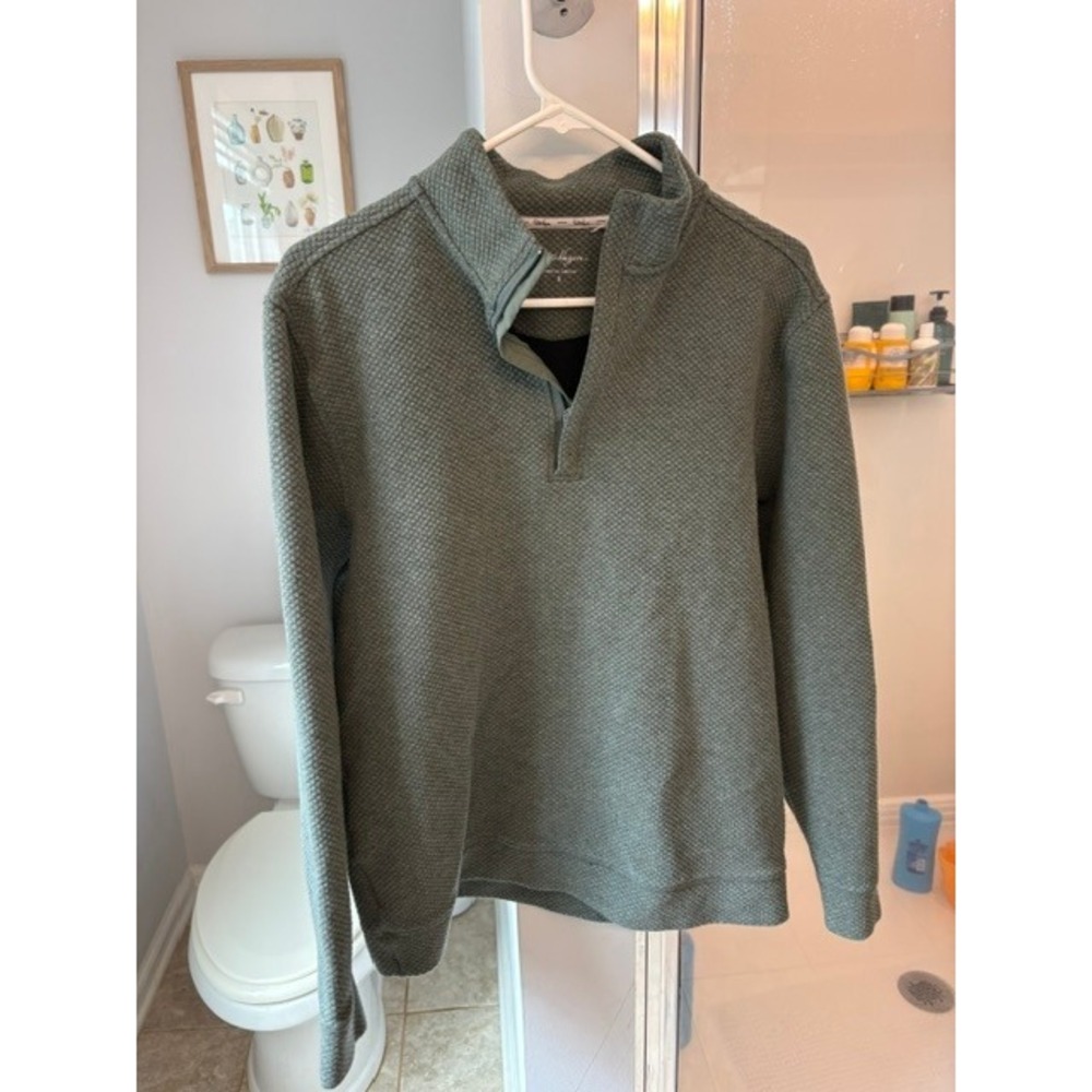 Walter Hagen Mens Small Sage Green Diamond Quilted Quarter Zip Pullover Sweater